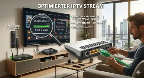 Router mit LAN-Kabel für eine stabile IPTV Internetgeschwindigkeit