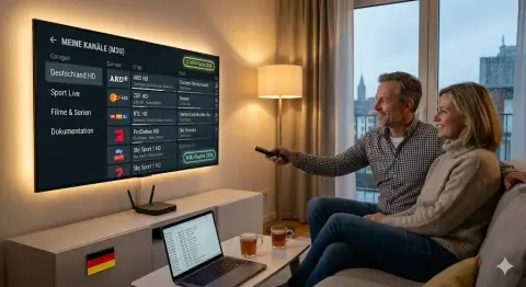 IPTV M3U Playlist mit Senderübersicht auf dem Fernseher