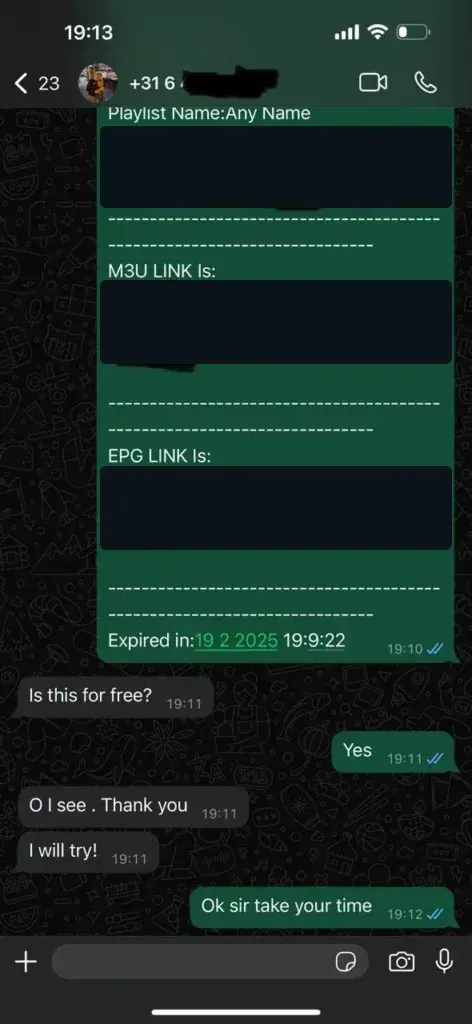 WhatsApp-Nachricht eines Kunden (persönliche Daten unkenntlich gemacht)